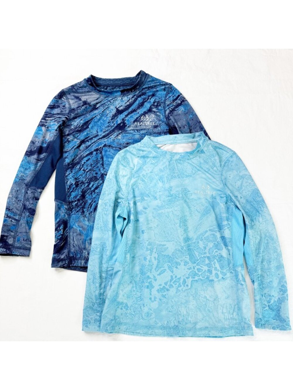 Realtree Fishing Boys Long Sleeve Performance Shirts Blue Camo Light Blue Size S